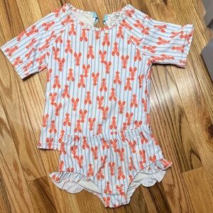 Kids' Lobster Print Short Sleeve Rash Guard Swimsuit